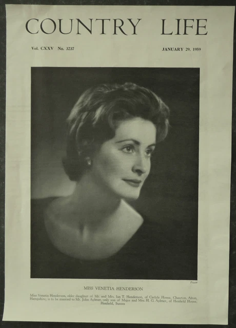 Venetia Mary Henderson John Henry Aylmer Carlyle House 1959 1 Page Photo Article