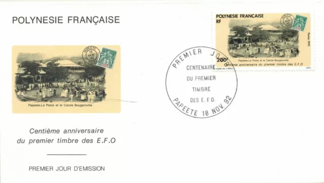 1992.Papeete-Fdc Enveloppe timbrée 1°Jour**1°timbre des E.F.O-Polynésie-Yv.421
