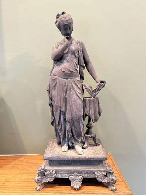 Antique 19thC Art Nouveau Victorian Era Neoclassical Lady Goddess Spelter Statue