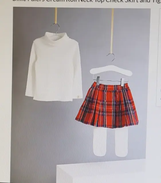Billie Faiers Cream Roll Neck Top Check Skirt and Tights Outfit - Size 4/5 Years