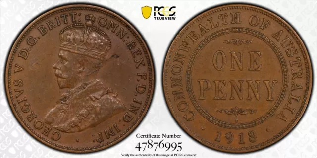 Australia 1918 I Penny PCGS AU55