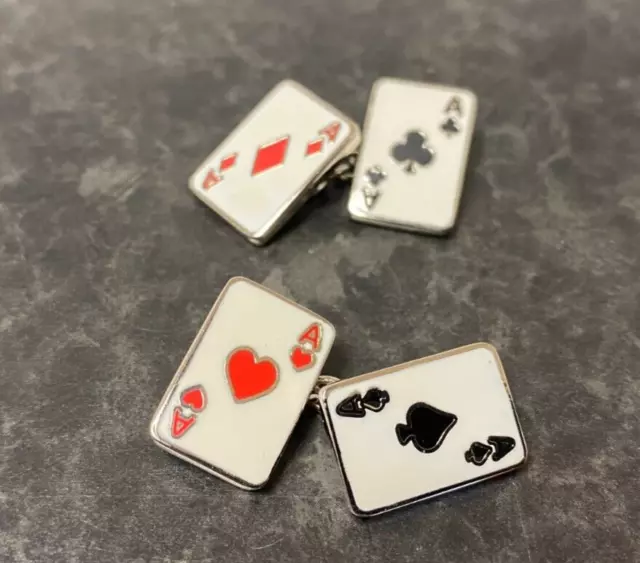 Enamelled Playing Card Cufflinks Valentines Wedding Fathers Day  Birthday Gift