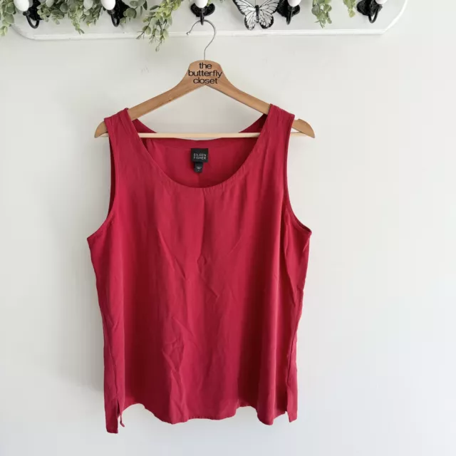 Eileen Fisher Red 100% Silk Boxy Sleeveless Blouse large