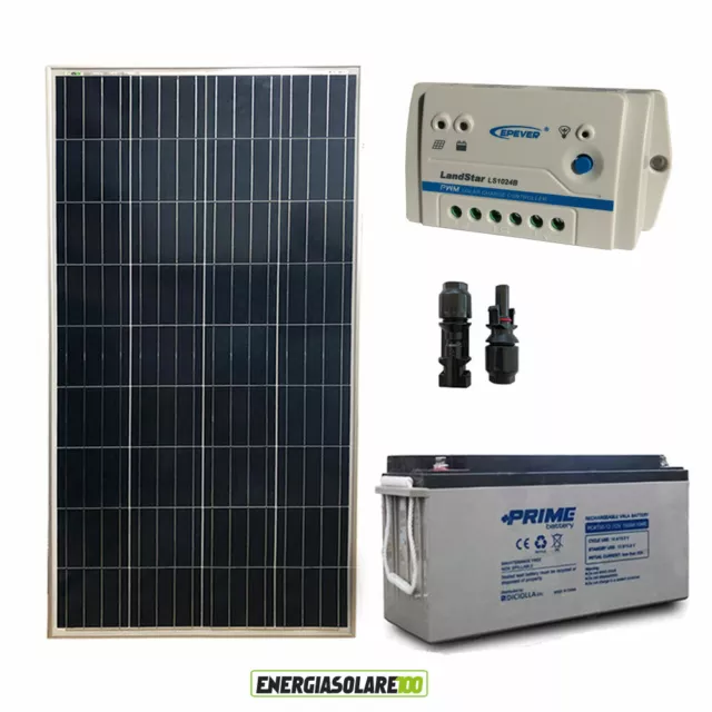 Kit placa solar panel fotovoltaico 150W 12V Batería 150Ah AGM Regulador 10A cara
