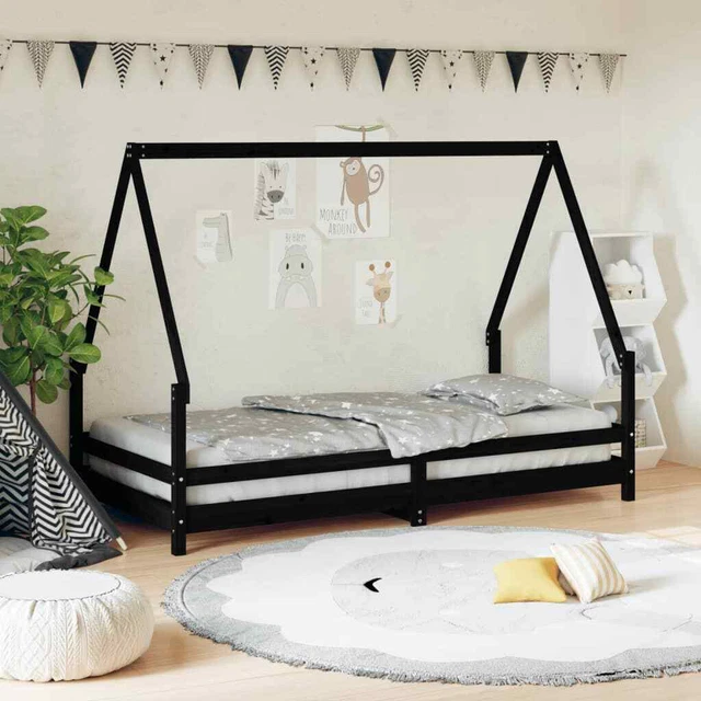 Giroletto per Bambini Nero 90x190 cm in Legno Massello di Pino vidaXL