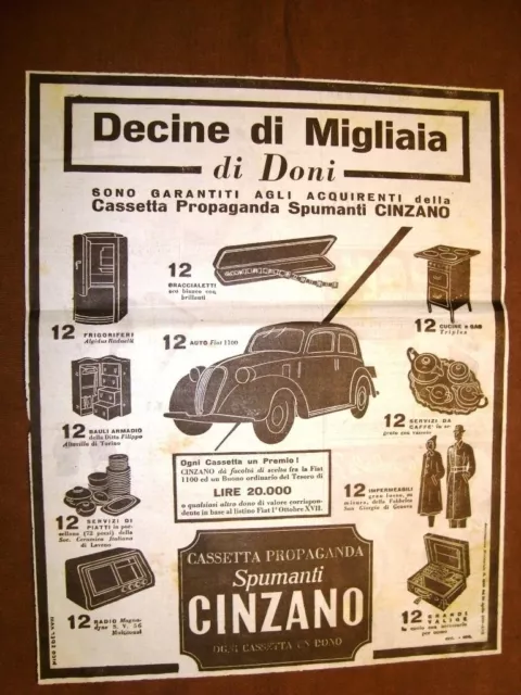 Pubblicità del 1941 Cassetta propaganda Spumanti Cinzano Ogni cassetta un dono