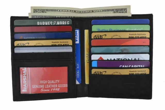 Men's RFID Genuine Leather Bifold Wallet Slim Hipster Credit Card & ID New Black