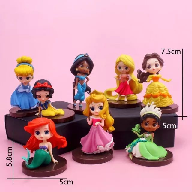 1 Set of 8 Disney Princess Cinderella SnowWhite Mermaid Figures Dolls Toy 6-8 cm