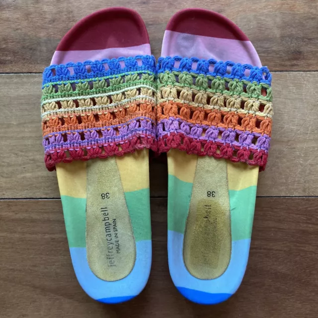 JEFFREY CAMPBELL Womens Size 38 Knit Crochet Slide Sandals - Rainbow Shoes