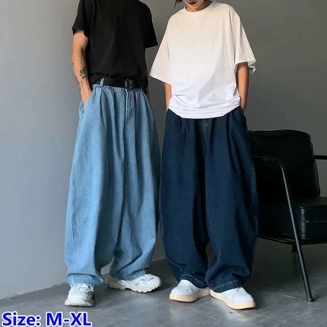 Mens Womens Oversize Baggy Denim Pants Wide Leg Jeans Trousers Loose Bottoms 2