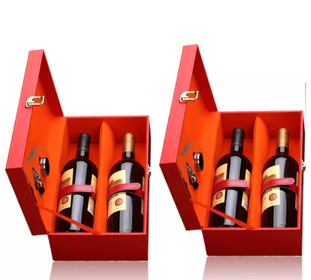 2x Set de Vino Caja Con Sumiller Weinkoffer Rojo para 2 Botellas 0,7