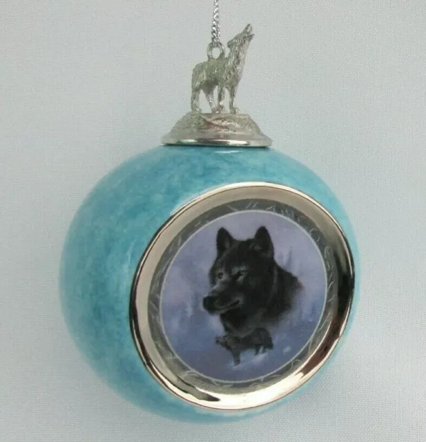 Vintage 1997 Bradford Editions Black Knight Ceramic Pewter Wolf Ornament #89631