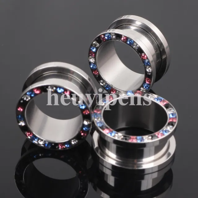2pc Surgical Steel Colourful Crystal Ear Plug Flesh Stretcher Tunnel Expander