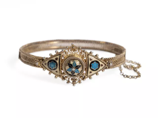 Art Deco Silver & Enamel Bracelet Bangle - Norwegian Filigree & Gilt Work c1920