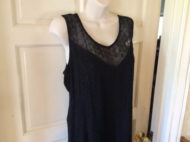 Black Asymmetrical BOHO  Embroidered Rayon Dress Size L