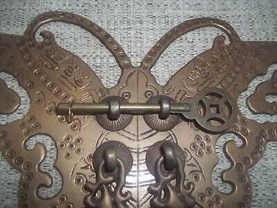Chinese BUTTERFLY Brass Cabinet Face Plate Hardware 6.5 x 10.5" Handmade 2