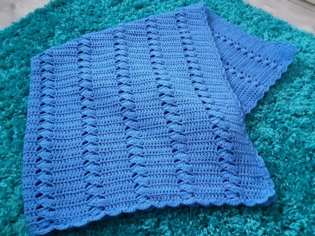 A Hand Crochet Baby Boy Shawl Blue 0 - 3 Months acrylic