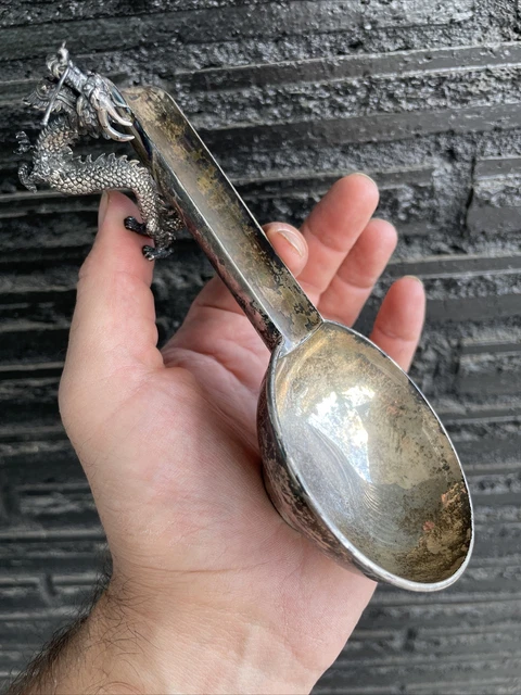 5.7 Oz ANTIQUE ASIAN STERLING SILVER CIGAR SPOON EARLY 20th CENTURY HAND MADE!
