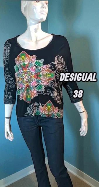 Haut/tunique Desigual Manches 3/4 – Taille XL – Couleur Gris/bleu Marine – Occasion TBE