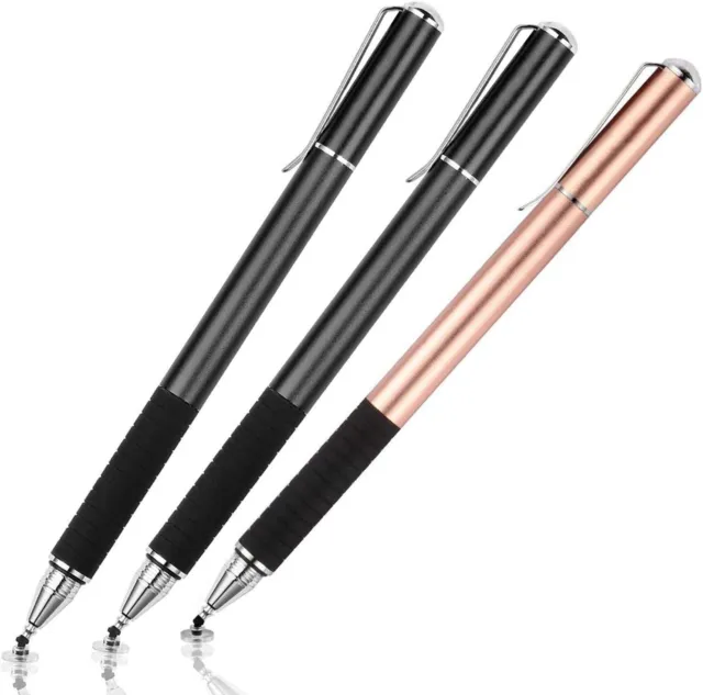 3PC Universal Stylus, 2 in 1 Precision Series Disc Stylus Touch Screen Pen Black