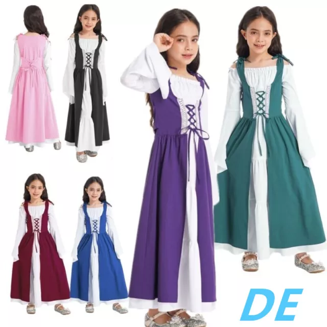 DE Kinder Mädchen Mittelalter Renaissance Prinzessin Kostüm Vintage Partykleid