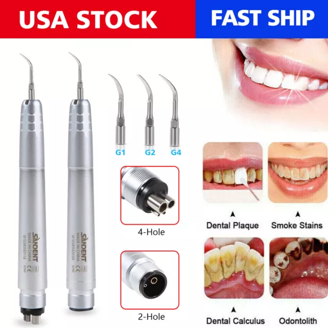 Dental Ultrasonic Air Perio Scaler Handpiece Hygienist 2 & 4-Holes 3 Tips USA 2