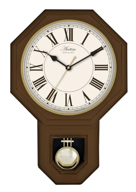 Acctim Woodstock Pendulum Wall Clock Quartz Pendulum Movement Dark Wood Effect