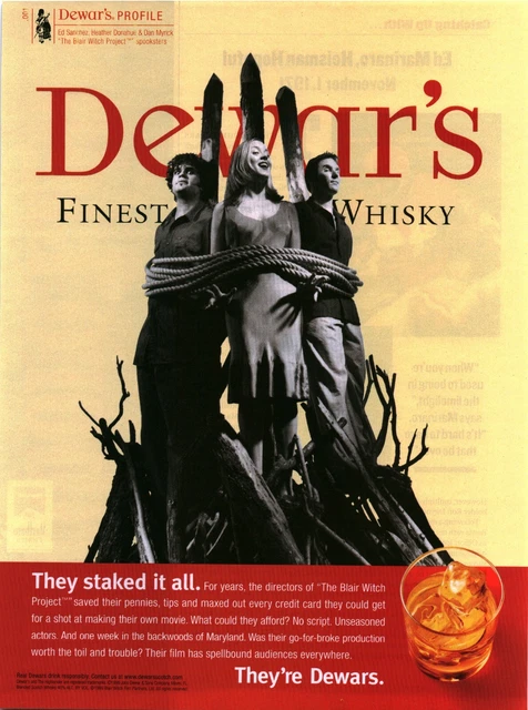 1999 Vintage Print Ad - Dewar's Scotch  They Staked It All. Blair Witch Project
