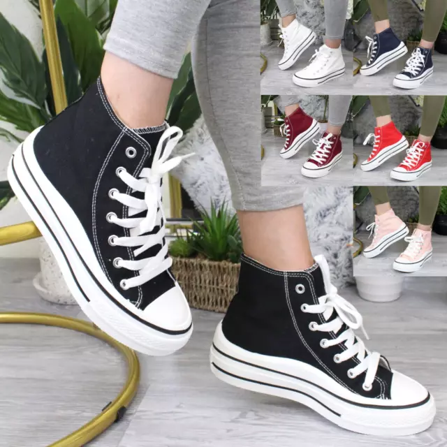 Canvas Trainers High Top Flatform Sneakers Wedge Platform Women Ladies Gym Shoes