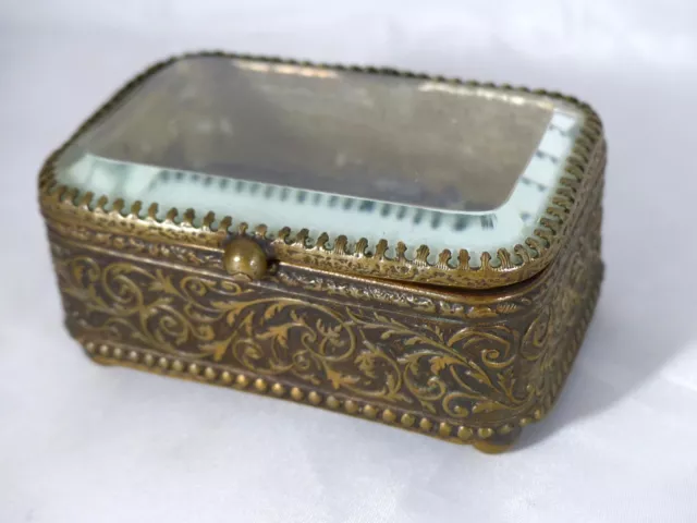 Antique French Napoleon III Era Beveled Glass Miniature Jewelry Casket, Box