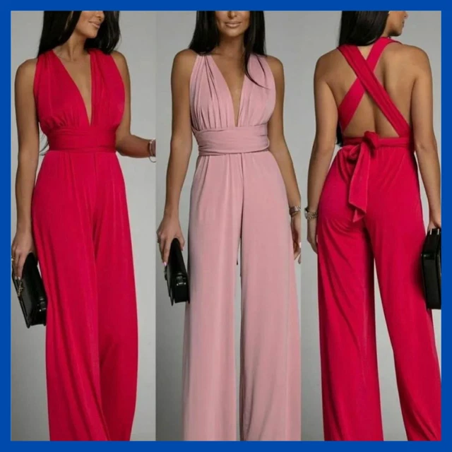 Tuta intera donna elegante jumpsuit abito da cerimonia vestito pantaloni palazzo