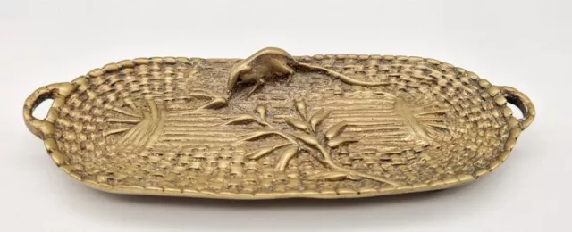 Antique bronze panier plat vide poche corbeille rat des champs 2