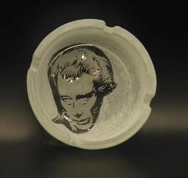 Bougeoir En Verre Noir/bleuté Johnny Hallyday, Gravé à La Main, Neuf
