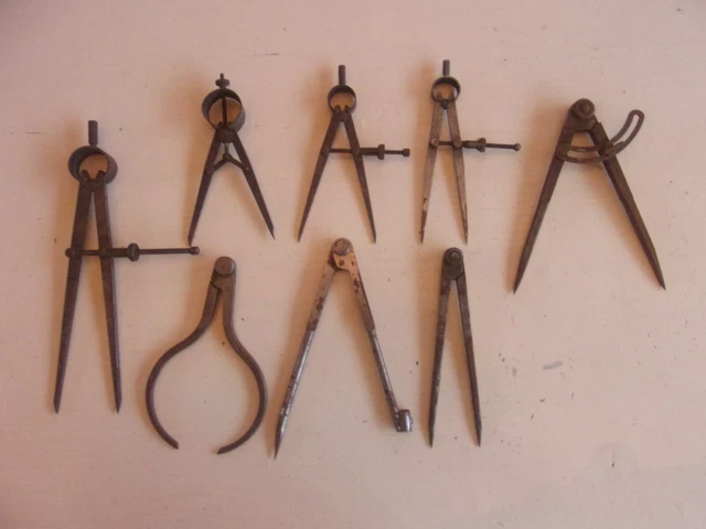 Lot De 2 Compas Anciens De Menuisier En Métal - Outils De Mesure D'occasion En Très Bon état