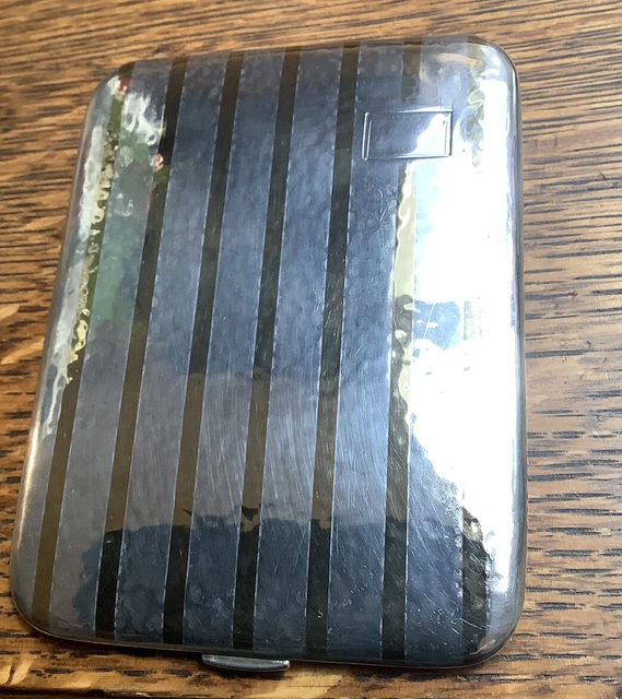 Vintage Sterling Silver 925 Cigarette Case (14k Gold Stripes)