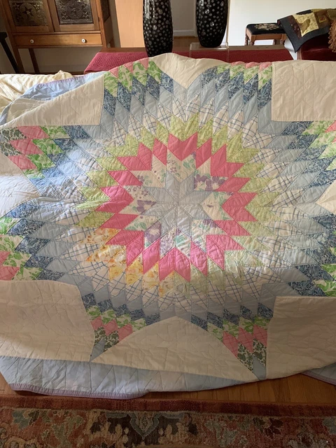 Lone Star Quilt 70”x 74” Hand Quilted Pastel Multi Colored Lone Star Quilt 70”x 74” Hand Quilted Pastel Multi Colored