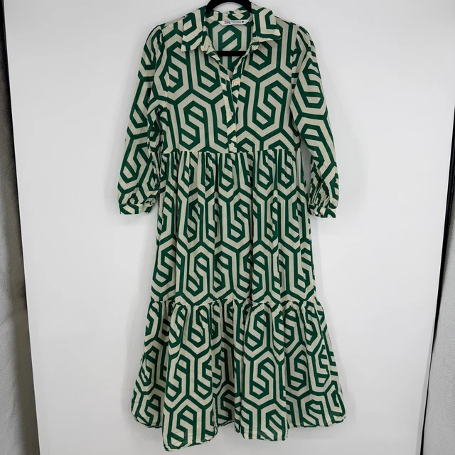 ZARA GREEN KAREN Geometric Print Maxi Midi Shirt Dress Size M 33.00 -  PicClick UK
