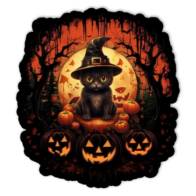 Retro Black Cat Halloween Pumpkin Funny Magical Witches Vinyl Sticker Size 5in