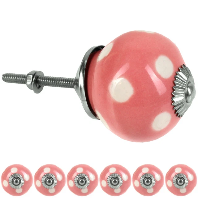 6x VINTAGE POLKA DOT DOOR KNOBS Spotted Cabinet Cupboard Drawer Pull Handles