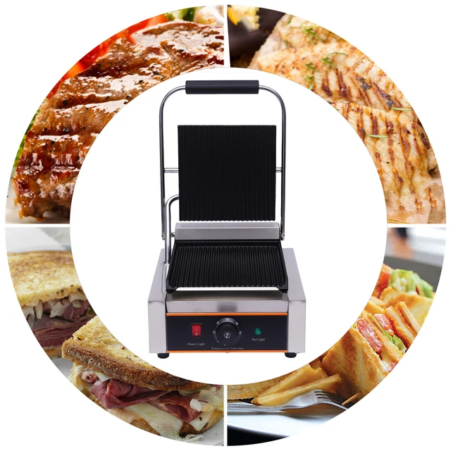 COMMERCIAL ELECTRIC GRIDDLE Contact Grill Grooved Panini Press Toaster