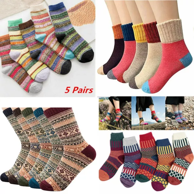 5 Pairs Women Men Thick Winter Soft Thermal Socks Warm Wool Nordic Novelty Socks