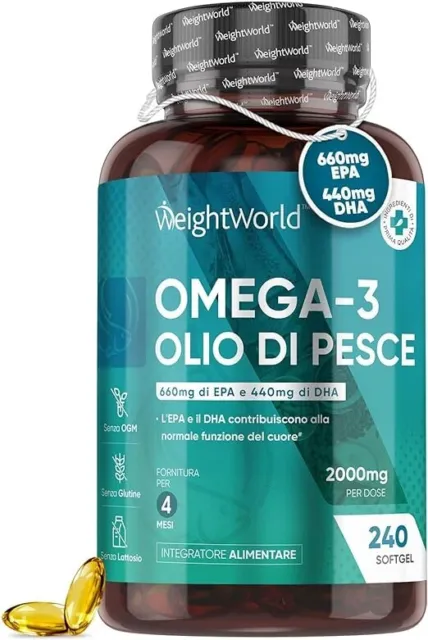Omega 3 Olio Di Pesce 2000Mg Ad Alto Dosaggio - Con 660Mg EPA E 440Mg DHA 240cap