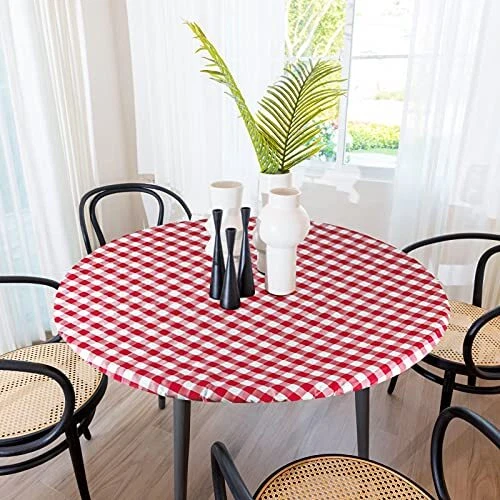 Sorfey Tablecloth -Fitted with Elastic Vinyl with Flannel Back Fits for Table...