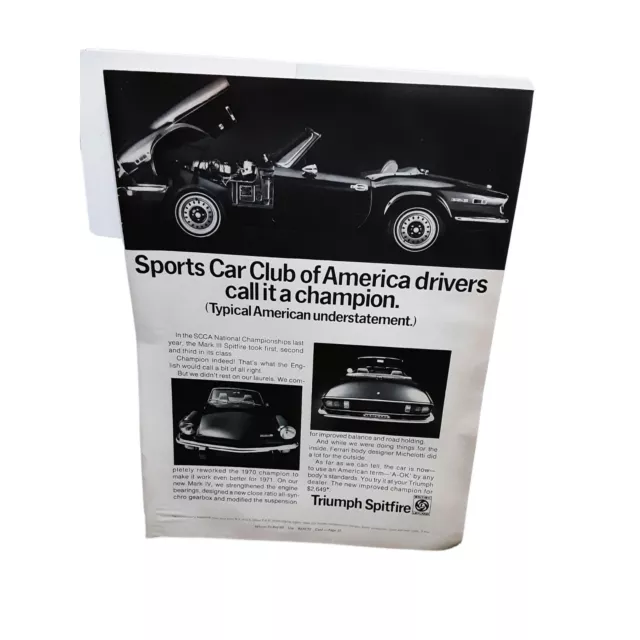 Vintage 1971 Triumph Spitfire car Ad Original epherma