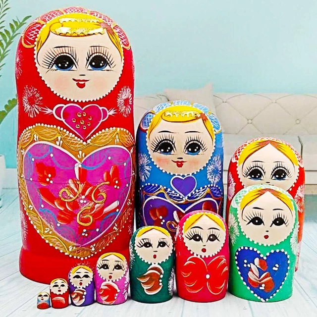 10 Pieces Matryoshka Children Toys Holiday Wooden Russian Nesting Doll Decor