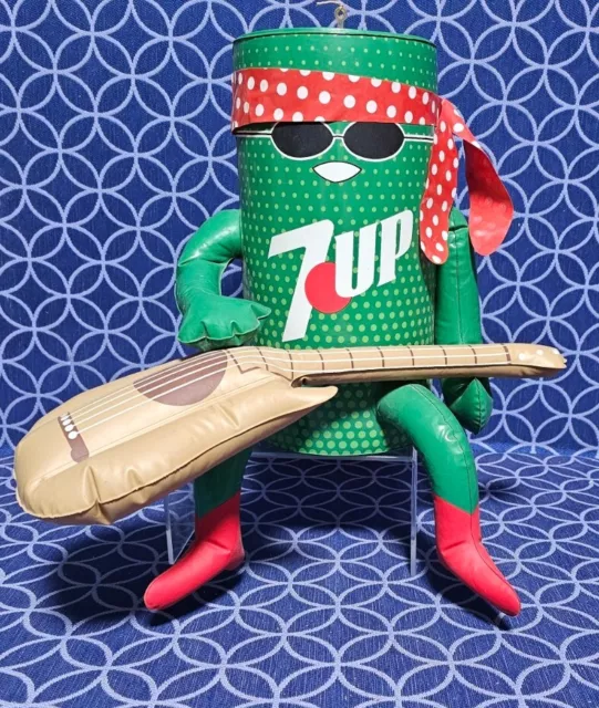 7UP Soda Man Inflatable Can 12" Tall Anthropomorphic 1970s Rocker Display Hang