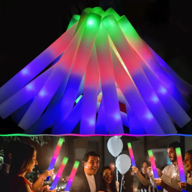 10-500Pcs LED Foam Glow Sticks Flashing Multicolor Batons Light up Party Favors