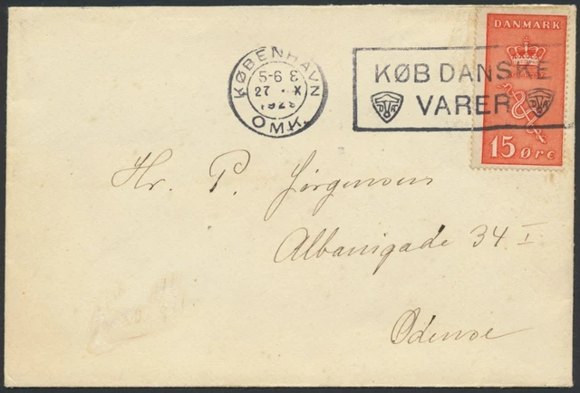 DENMARK. 1929. Cancer. 15 Øre. Cover to Odense (PK1768)