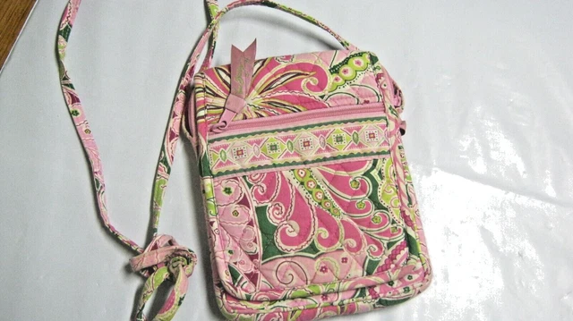 Vera Bradley Slim Pinwheel Pink Hipster Crossbody Purse 8 x 6.5 x 1 USED