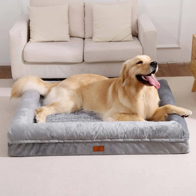 Super Soft Gray Warm Extra Large Dog Bed Orthopedic Memory Foam Pet Bolster Sofa